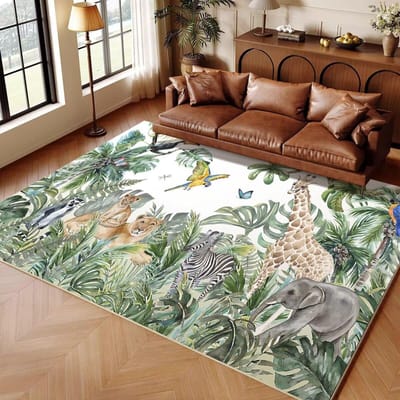jungle Dier Cartoon Kind Tapijt Vloerkleed voor Huis Woonkamer Slaapkamer Bank Deurmat Decor Speelgebied Vloerkleed Scandinavisch Antislip Vloermat 80*120cm