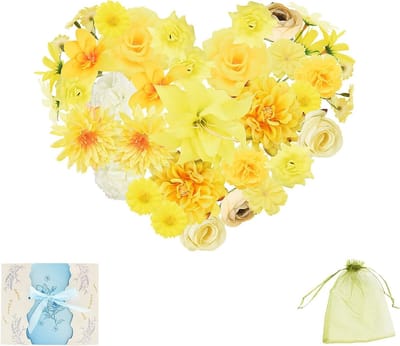 40 Stuks Kunstbloemen Hoofden voor Decoraties, Mini Bloemen voor Bruidsboeket, Wanddecoratie en Feestversiering (Geel)