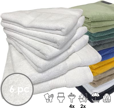 iSleep Terry Badtextiel - Voordeelset (6 delig) - 4x Handdoek 60x110 cm - 2x Badlaken 70x140 cm - Wit