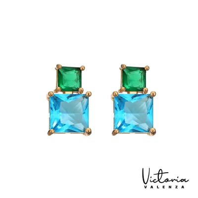 Victoria Valenza Cologne Luxe Oorbellen Dames Messing Oorhangers Dames Oorringen Meerkleurige Steen Oorbellen - Goud kleurig - 1 Paar