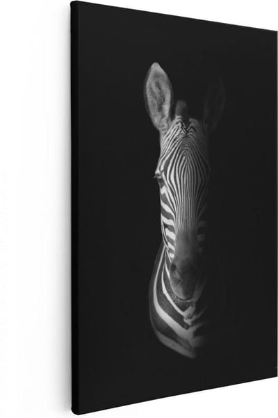 Artaza Canvas Schilderij Dierenkop Zebra - 20x30 cm - Klein - Wanddecoratie Afrika - Muurdecoratie Zwart Wit - Kamer Accessoires Woonkamer