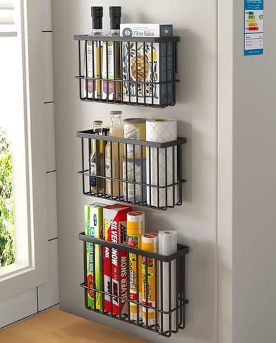 Famanu – Set van 2 zelfklevende wandopbergdozen voor keukenkastdeuren, ideaal voor kleine accessoires, zwart