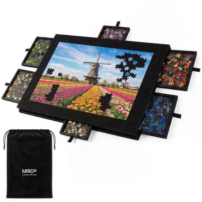MIRO® Puzzeltafel 1500 Stukjes – Puzzelmap met 6 Sorteerlades - Kantelbare Standaard & Opbergtas – Zwart