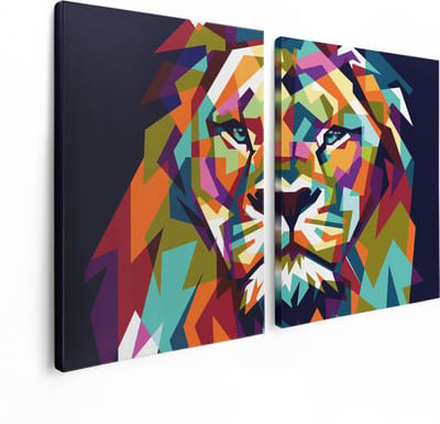 Artaza Canvas Schilderij Tweeluik Gekleurde Leeuw - Abstract - In Kleur - 120x80 - Foto Op Canvas - Canvas Print