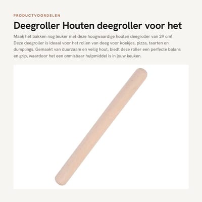 Dailygoods- Deegroller 29 cm - Houten Deegroller - Bakgereedschap - Praktisch Keukenhulpmiddel - Duurzaam Materiaal - Milieuvriendelijk Design