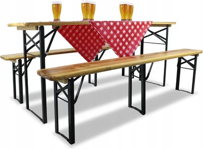 Opvouwbare Houten Bierset voor Tuin en Terras - Draagbare Tafel en Banken Set