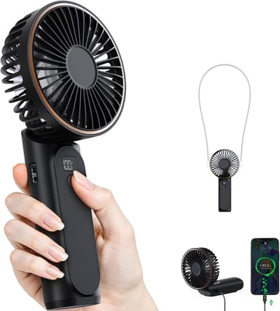 Draagbare, oplaadbare ventilator met 3600mAh-batterij, 180° draaibaar, 6 windsnelheden, realtime laadindicator, opvouwbaar en USB-opladen.
