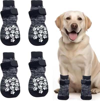 2 paar antislip hondensokken, gewonde hondensokken met verstelbare riem, hondensokken ter bescherming van de poten van de hond, voorkomen wegglijden (grijs, M)