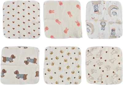 Set van 6 katoenen washandjes voor baby's, 25 x 25 cm, herbruikbaar, zacht en ademend, ideaal voor pasgeborenen en verzorging
