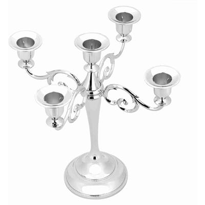 5 Armen Vintage Kandelaar Metalen Ambachten Kaarsenhouder Standaard Bruiloftsfeest Woondecoratie Zilver Silver white