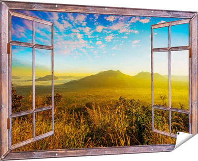 Gards Tuinposter Doorkijk Bergen met Mist in Thailand - 180x120 cm - Tuindoek - Tuindecoratie - Wanddecoratie buiten - Tuinschilderij
