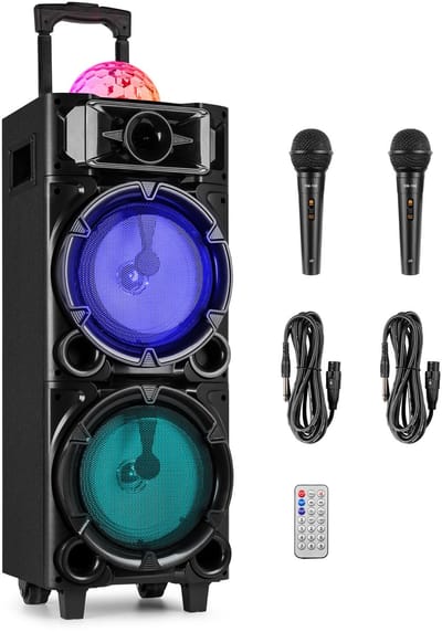 Karaoke set - Fenton LIVE290 Party speaker met microfoons en discolamp - Met Bluetooth - 300W