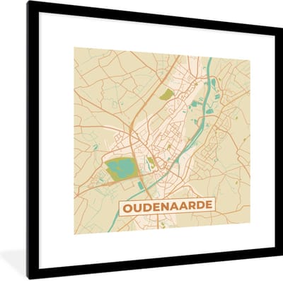 Fotolijst incl. Poster - Kaart - Plattegrond - Oudenaarde - Stadskaart - Vintage - 40x40 cm - Posterlijst