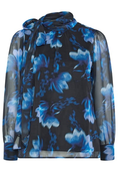 Yours London Blauwe Blouse Met Wazige Bloemenstrik Size 38