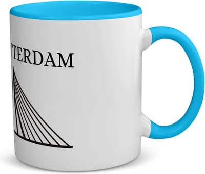 Akyol - rotterdam koffiemok - theemok - blauw - Rotterdam - toeristen rotterdammers - cadeautje - kado - erasmusbrug - zuid holland - 350 ML inhoud