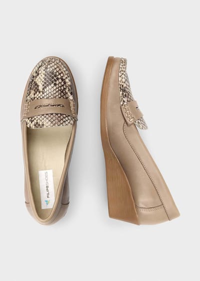 Schoenen van leer in reptiellook - camel / bruin - Gr. 36 van Goldner Fashion