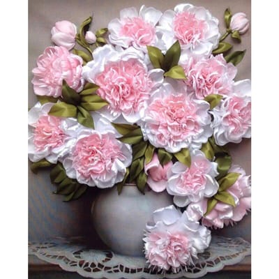 Peinture diamant à faire soi-même, broderie de fleurs blanc-rose, point de croix, strass, mosaïque, décoration de la maison 20X30CM black