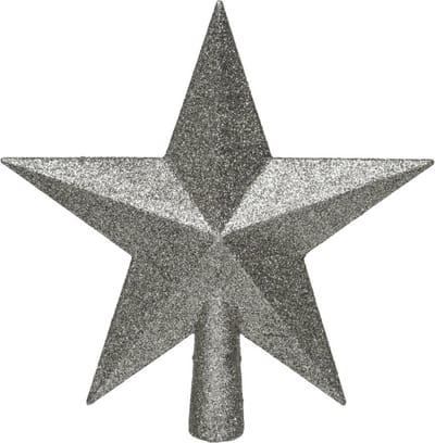 Decoris kerstboom piek - ster vorm - antraciet grijs - glitter - 19 cm - kunststof - kerstpiek