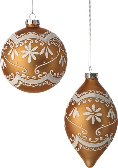 Viv! Christmas Kerstbal - Gingerbread - set van 2 - glas - bruin wit - 10 en 15cm