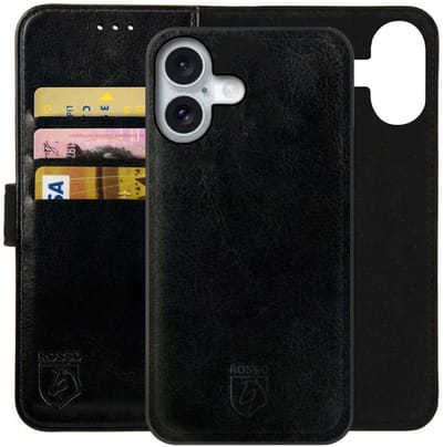 Rosso Element Geschikt voor Apple iPhone 17 | Uitneembaar 2-in-1 Hoesje | Luxe Portemonnee | Back Cover en Book Case | Pasjeshouder | Zwart