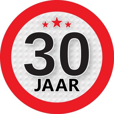 30 jaar leeftijd sticker - rond - Dia 9 cm - 30 jaar verjaardag - jubileum - leeftijd versiering