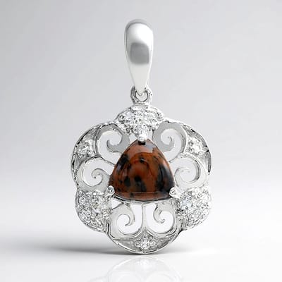 Cavill - Zilveren Hanger - 925 Sterling Zilver - Mahonie Obsidiaan Triljant 1,57 ct & Witte Topaas 1,82 ct - Elegante Vintage Sieraad Dames