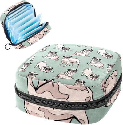 Periode Pouch - Tampon Houder - Vrouwelijke Producten Opbergen - Zacht en Duurzaam Materiaal - 12x17x17 cm - Meerkleurig Hond Pug