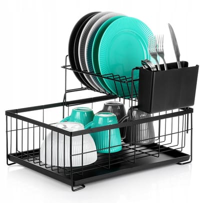 Zwarte Metalen Afdruiprek Keuken 2-Laags 42x28x28 cm