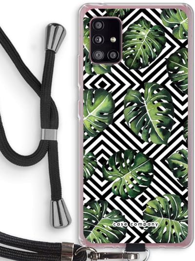 Case Company® - Hoesje met koord geschikt voor Samsung Galaxy A51 5G hoesje met Koord - Geometrische jungle - Telefoonhoesje met Zwart Koord - Bescherming aan alle Kanten en Over de Schermrand