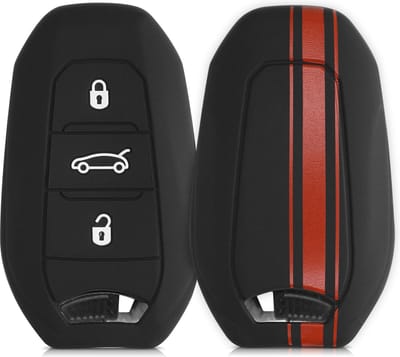 kwmobile autosleutel hoesje geschikt voor Opel 3-knops SmartKey autosleutel Keyless Go - Autosleutel behuizing in rood / zwart - Rallystrepen design