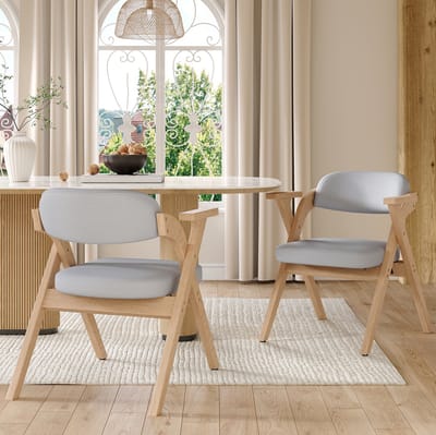 MIVRAY Eetkamerstoelen Set Van 2 - Inklapbaar Met Armleuningen - Voor Eetkamer En Woonkamer - Massief Hout Grijs