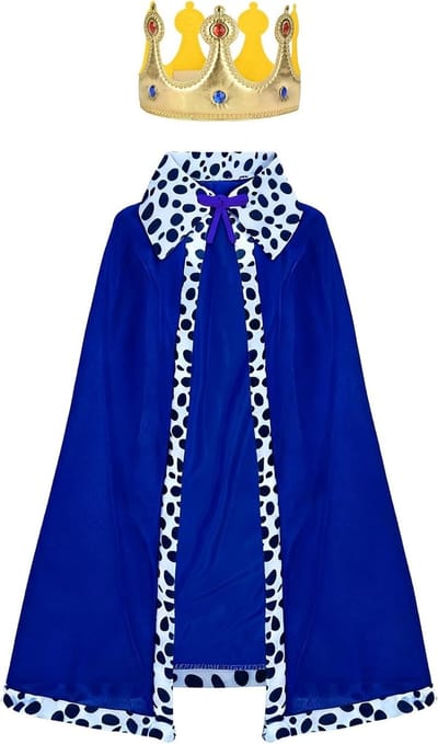 Middeleeuwse Cape met Kap voor Volwassenen en Kinderen, Koning en Koningin Kostuum voor Halloween, Kerst en Carnaval, Rood en Blauw, Perfect voor Theatrale Voorstellingen en Feestjes