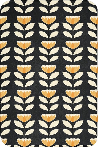 Badmat 60x90 cm - Antislip - Retro - Bloem - Zwart - Okergeel - Badmatten voor badkamer - Badkamermat - Douchemat - Badkamer mat