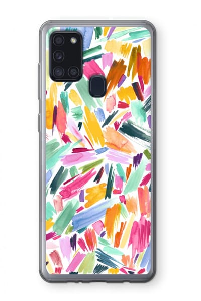 Case Company® - Hoesje geschikt voor Samsung Galaxy A21s hoesje - Watercolor Brushstrokes - Soft Cover Telefoonhoesje - Bescherming aan alle Kanten en Schermrand
