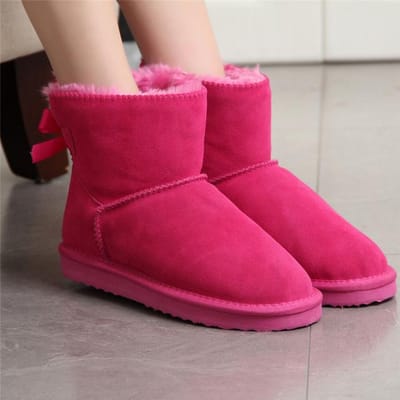 Nieuwe mode dames warme sneeuwlaarzen winterlaarzen echte koeienhuid leren dameslaarzen enkellaarsjes bont schoenen maat 34 -43 38 rozerode kleur