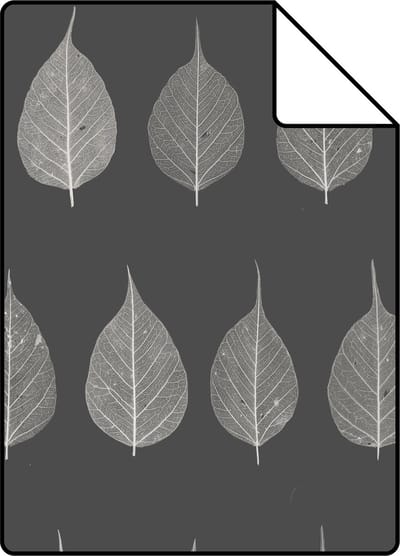 Proefstaal ESTAhome behang skeletbladeren zwart en bruin en antraciet grijs - 26.5 x 21 cm - 128849-S