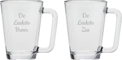 Gegraveerde theeglas 26cl De Leukste Broer-De Leukste Zus