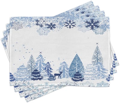 ABAKUHAUS kerstplacemats, winterbos, wasbare stof voor keuken en eetkamer, blauw-wit-grijs