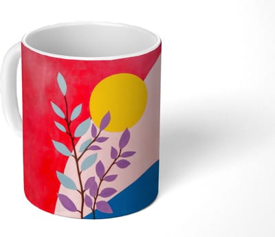Mok - Koffiemok - Bladeren - Zon - Abstracte vormen - Mokken - 350 ML - Beker - Koffiemokken - Theemok