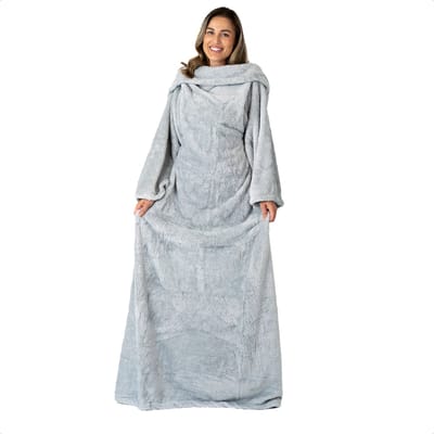 Fleece Deken met Mouwen - Plaid met Mouwen - Hoodie Deken - Hoodie Blanket - Huggle Hoodie - Snuggle Hoodie - Dekens - TV Deken - Licht Grijs - Dames en Heren - Volwassenen - 180x130 cm - Noodpakket - Kerstcadeau - Snuggie Moment