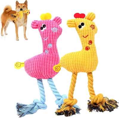 Interactieve hondenspeeltjes set van 2, onverslijtbare pluche kauwspeeltjes, katoen touw, ideaal voor puppy's en kleine tot middelgrote honden (roze, lichtblauw)