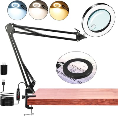 Vergrootglas met Licht en Verstelbare Arm, 10X en 15X Vergroting voor Hobby en Werk