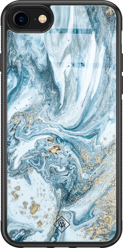 Casimoda® hoesje - Geschikt voor iPhone 8 - Marble Sea - Luxe Hard Case Zwart - Backcover telefoonhoesje - Blauw