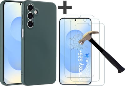 Hoesje geschikt voor Samsung Galaxy S25 Plus hoesje zacht siliconen met 3 Stuks gehard glas Screenprotectors- Arara backcover - Pine Groen