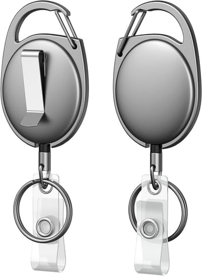 Set van 2 Zware Metalen Retractable Badge Reel voor Badgehouders, Sleutelhangers en Carabiner Clip met 55cm Nylon Touw