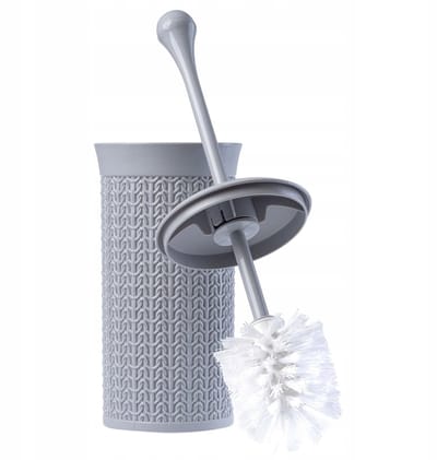 KADAX Toiletborstel en houder, toiletborstel van kunststof, WC-set, standaard, toiletborstel met ergonomische handgreep, voor badkamer, borstelset, gesloten vorm, rond (grijs)