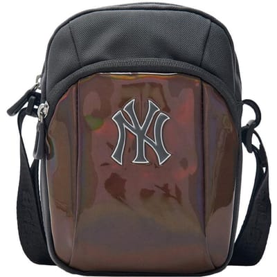 MLB New York Yankees Logo Large Impression Lettres Bandoulière Réglable Sac Bandoulière en Nylon Sacs Homme Noir 7LCRB024N-50GRD Black