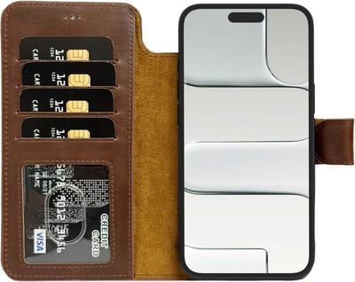Lykke iPhone 17 Air Hoesje- Echt Leren Hoesje met MagSafe -Pasjeshouder- Uitneembare Backcover –Bruin
