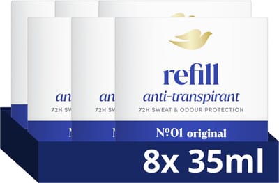 DOVE Anti-Transpirant Refillable Deodorant - No. 1 Original - beschermt tot 72 uur tegen zweet en lichaamsgeur - 8 x 35 ml