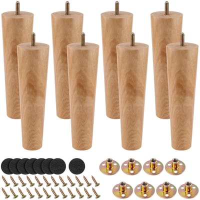Dailygoods- Meubelpoten 20 cm - Houten Meubelpoten - Set van 8 - Antislip Pads - Montageplaten - Sterk Eucalyptushout